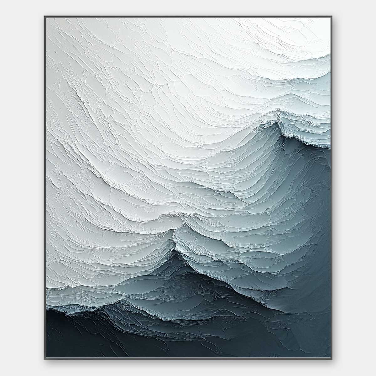 Frozen Tide: Original Textured Monochromatic Oil Painting - White and Grey Wall Art Decor