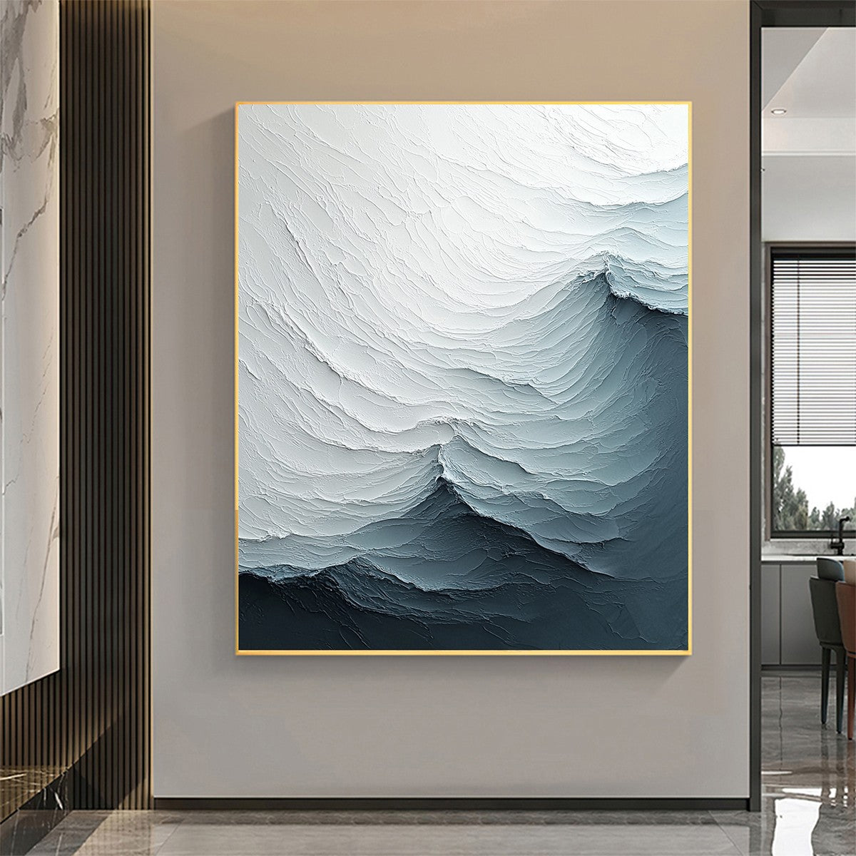 Frozen Tide: Original Textured Monochromatic Oil Painting - White and Grey Wall Art Decor