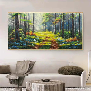 Forest Path: Forest Landscape Painting | Nature Trail | Green | Living Room, Bedroom, Office