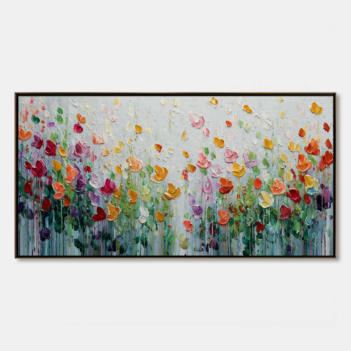 GARDEN OF JOY: Colorful Textured Impasto Flower Field Painting