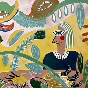 GARDEN WHISPERS: Large Colorful Boho Figurative Abstract Painting