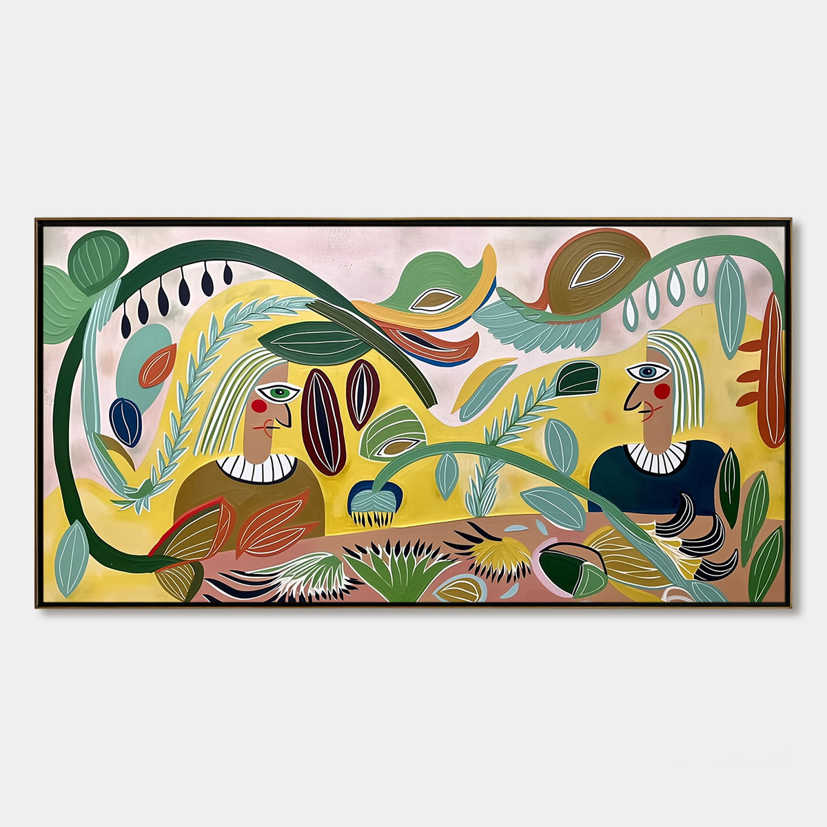 GARDEN WHISPERS: Large Colorful Boho Figurative Abstract Painting