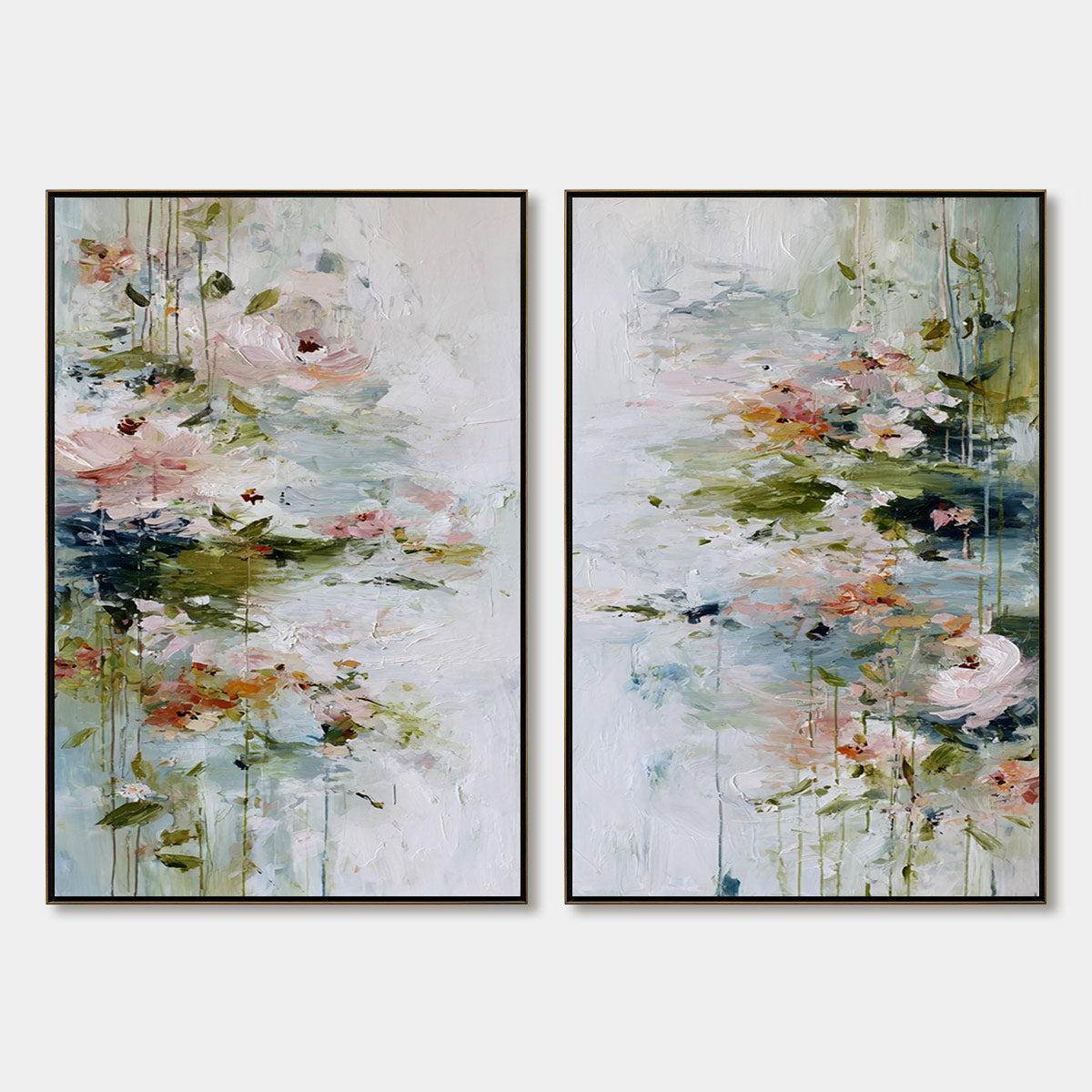 GARDEN REVERIE: Abstract Impressionist Floral Diptych Painting