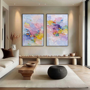 GARDEN REVERIE: Colorful Abstract Floral Impasto Painting Set of 2