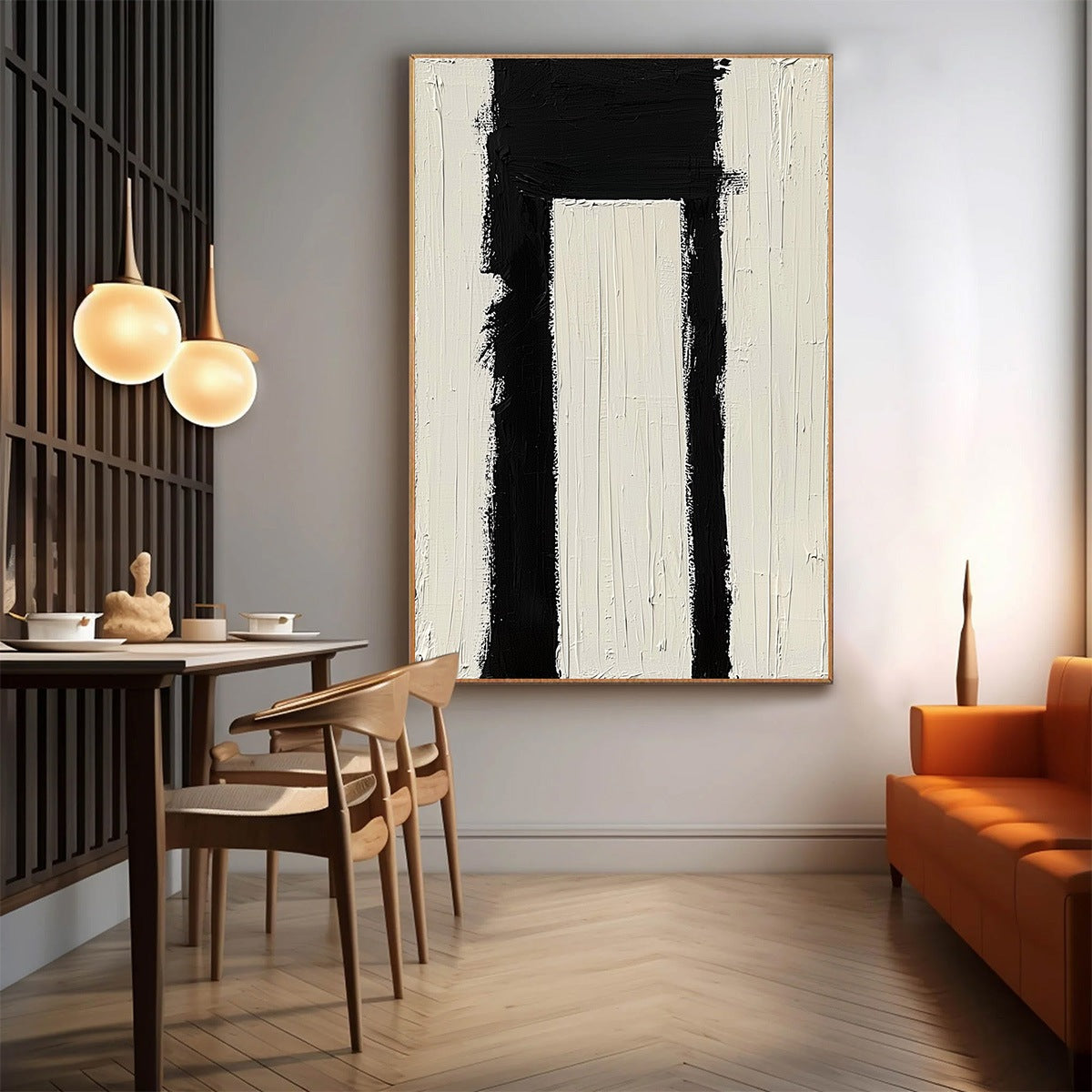 Contrast: Original Abstract Geometric Oil Painting - Black, White, Beige Wall Art Decor