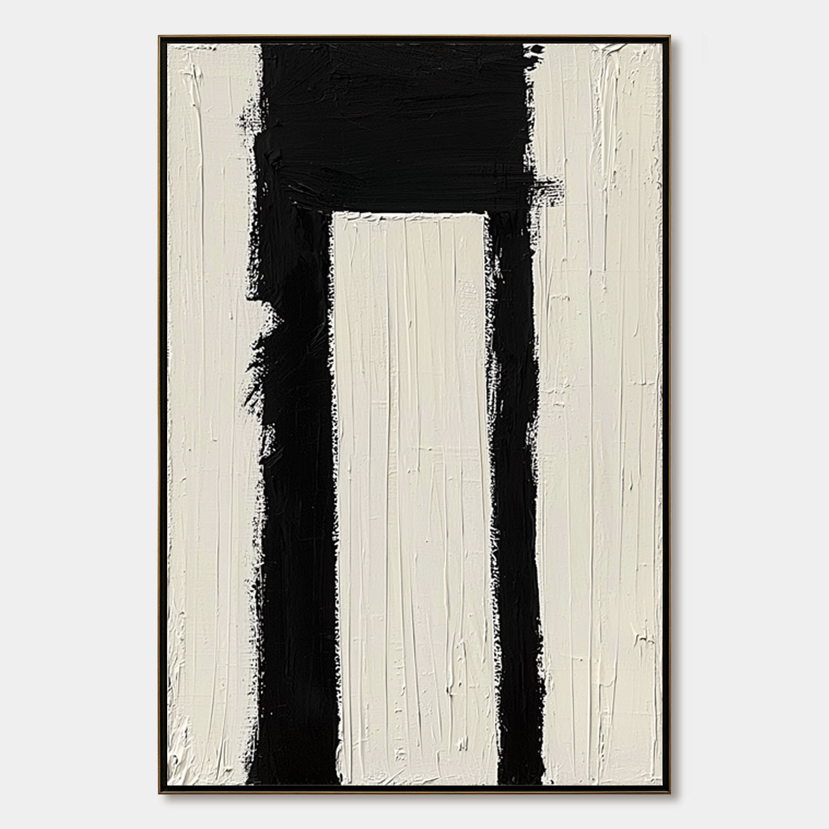 Contrast: Original Abstract Geometric Oil Painting - Black, White, Beige Wall Art Decor