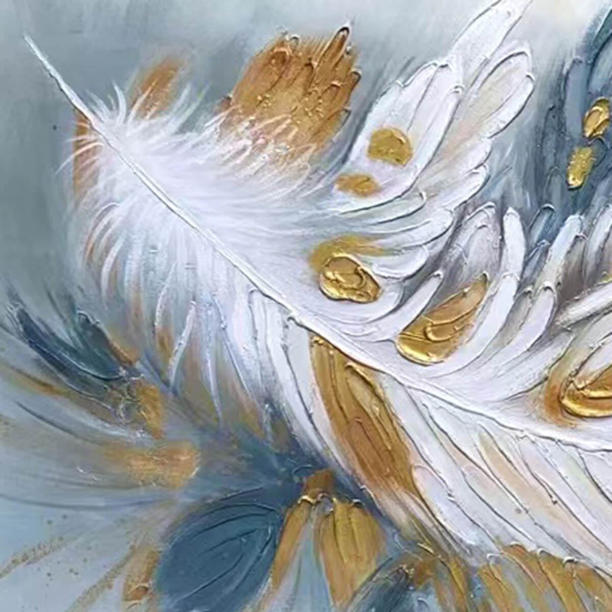 GILDED PLUME: Textured Feather Oil Painting Canvas Wall Art