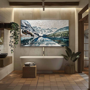 GLACIAL SERENITY: Heavily Textured Impasto Mountain Lake Painting