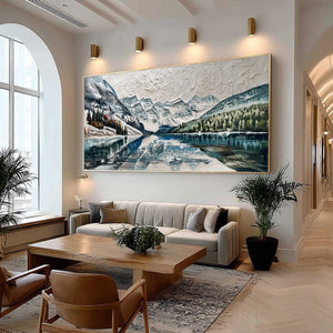 GLACIAL SERENITY: Heavily Textured Impasto Mountain Lake Painting