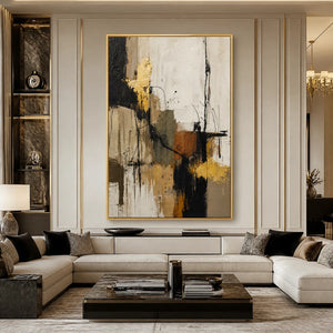 GOLD THREAD: Black Gold Linear Abstract
