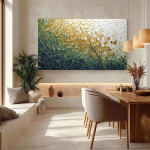 GOLDEN ASCENT: Heavily Textured Abstract Tree Landscape Painting