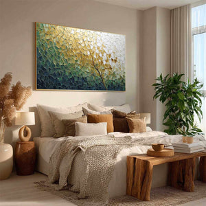GOLDEN ASCENT: Heavily Textured Abstract Tree Landscape Painting