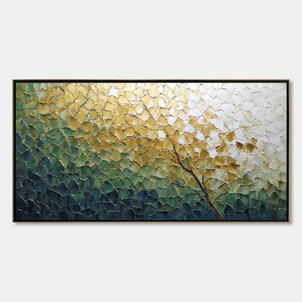 GOLDEN ASCENT: Heavily Textured Abstract Tree Landscape Painting