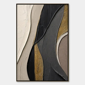 Golden Balance black gold geometric abstract wall art with layered textured curves