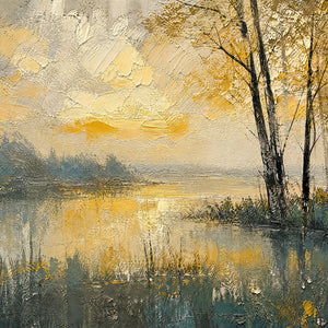 GOLDEN BIRCH LAKE: Golden Lake Birch Landscape