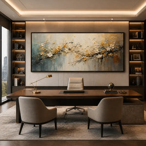 GOLDEN BRANCH: Soft Gold Floral Branch Art