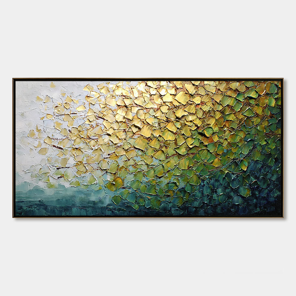 GOLDEN CANOPY: Heavily Textured Gold & Green Abstract Impasto Painting