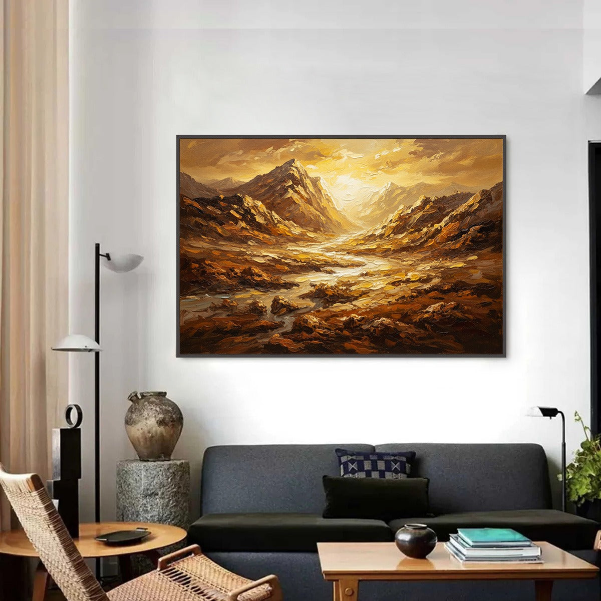 GOLDEN CANYON: Textured Impasto Mountain Valley Landscape Painting