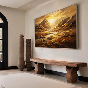 GOLDEN CANYON: Textured Impasto Mountain Valley Landscape Painting