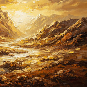 GOLDEN CANYON: Textured Impasto Mountain Valley Landscape Painting
