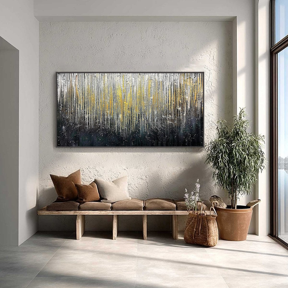 GOLDEN CASCADE: Large Textured Abstract Gold and Black Painting