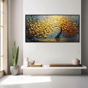 GOLDEN CASCADE: Textured Palette Knife Impasto Tree Painting