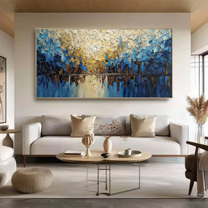 GOLDEN HORIZON: Textured Impasto Cityscape Reflection Painting