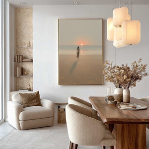 GOLDEN HOUR SOLACE: Minimalist Wabi Sabi Beach Scene Oil Painting