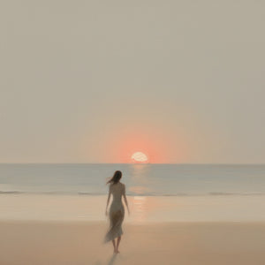 GOLDEN HOUR SOLACE: Minimalist Wabi Sabi Beach Scene Oil Painting