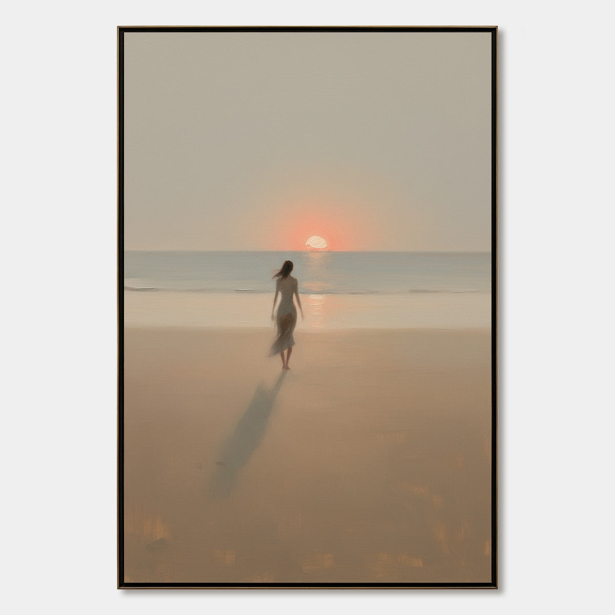 GOLDEN HOUR SOLACE: Minimalist Wabi Sabi Beach Scene Oil Painting