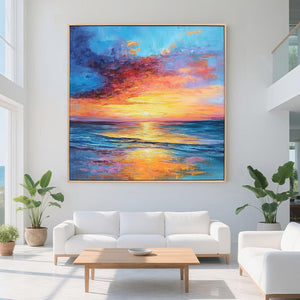 Ready to Ship |GOLDEN HOUR: Vibrant Sunset Seascape Oil Painting