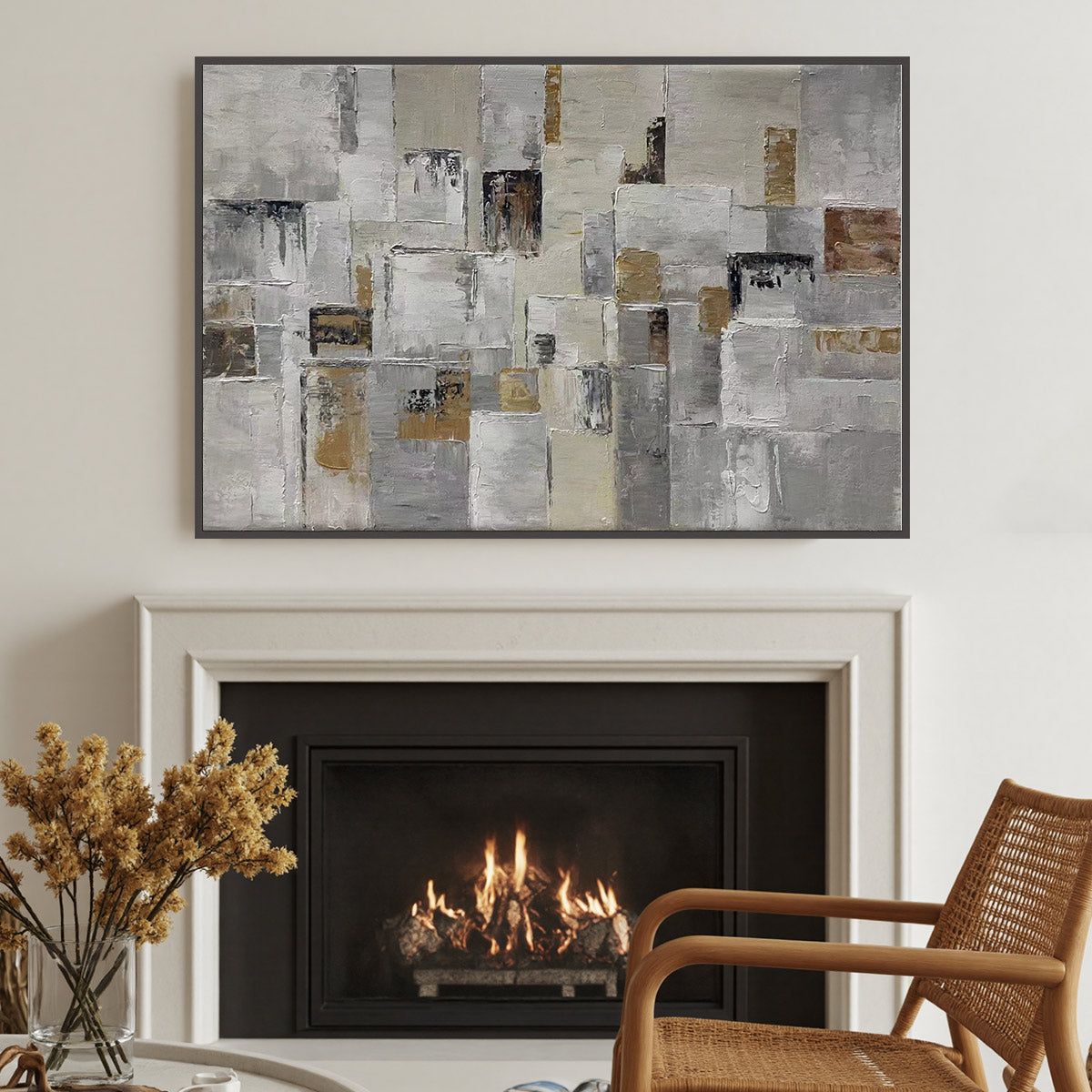 Ready to Ship |Golden Intersection: Abstract Geometric Textured Oil Wall Art