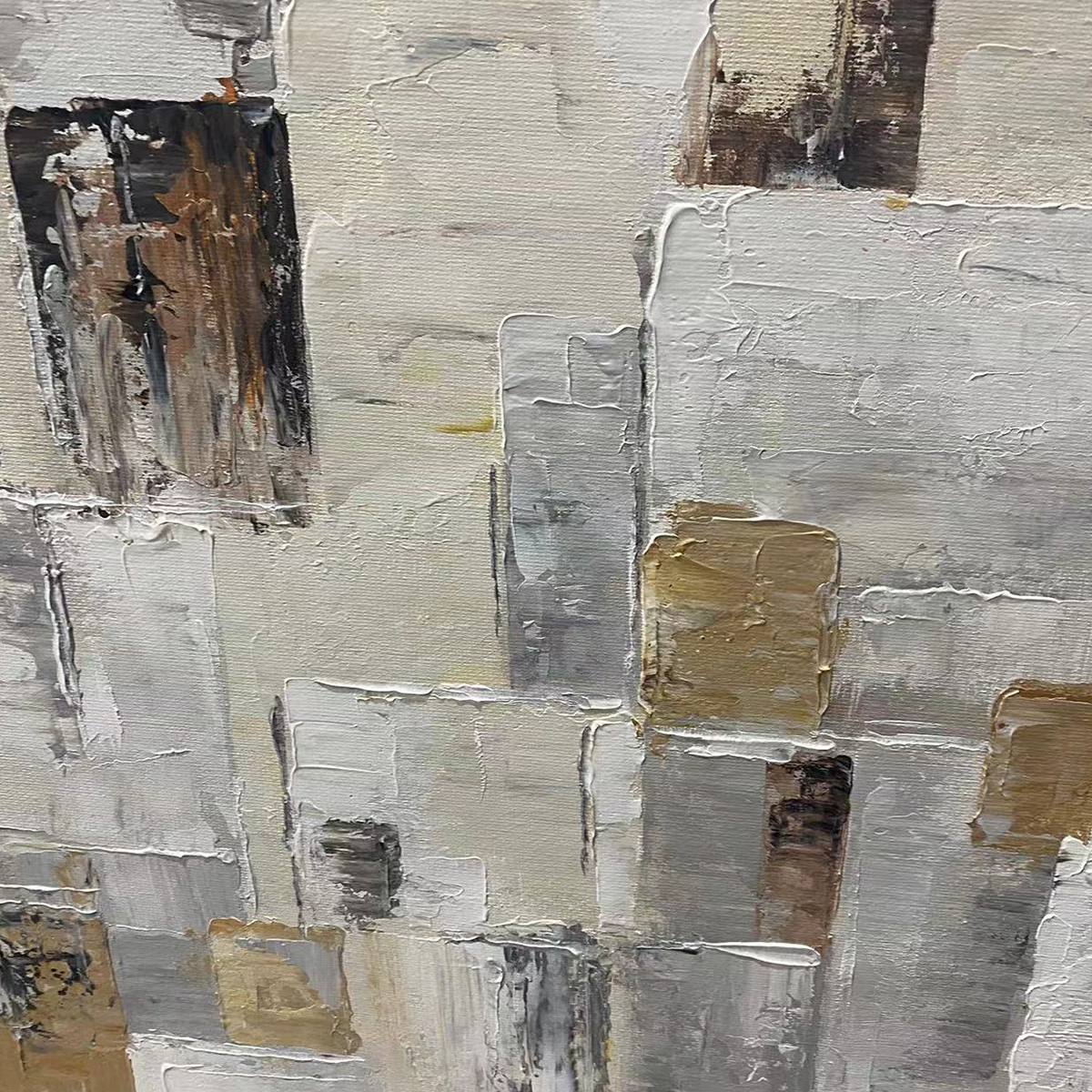 Ready to Ship |Golden Intersection: Abstract Geometric Textured Oil Wall Art