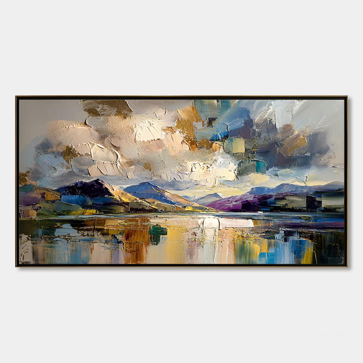 GOLDEN MIRROR: Palette Knife Landscape Oil Painting on Canvas