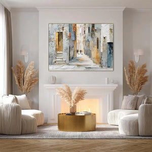 GOLDEN PASSAGE: Textured Impasto Painting of a Sunlit European Alleyway