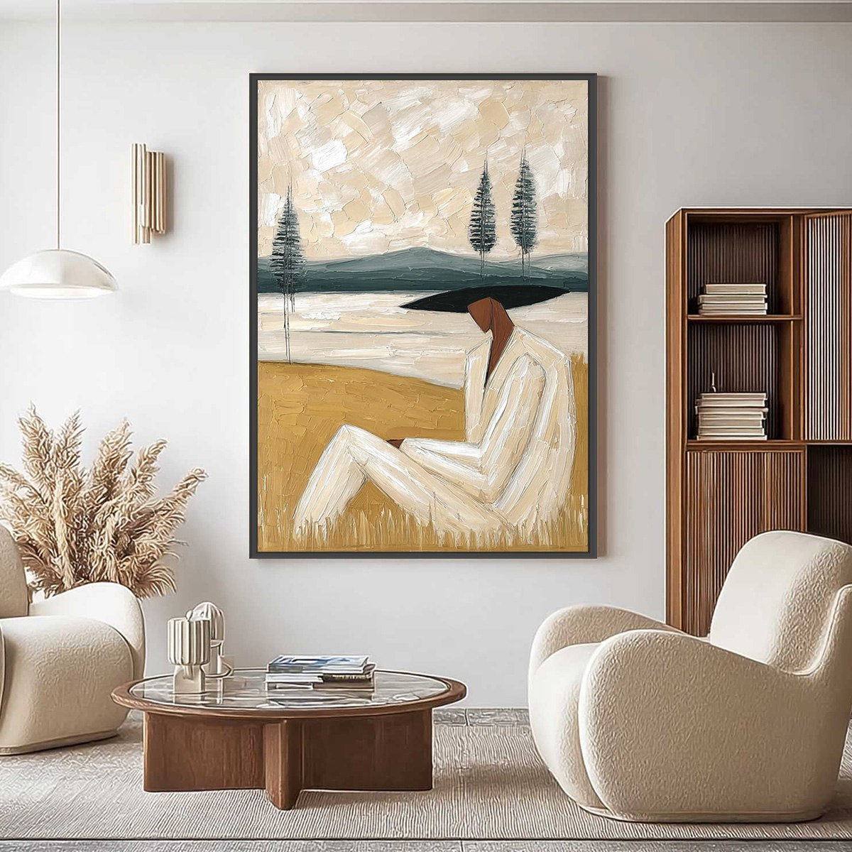 GOLDEN REPOSE: Textured Figurative Painting of a Woman in a Landscape
