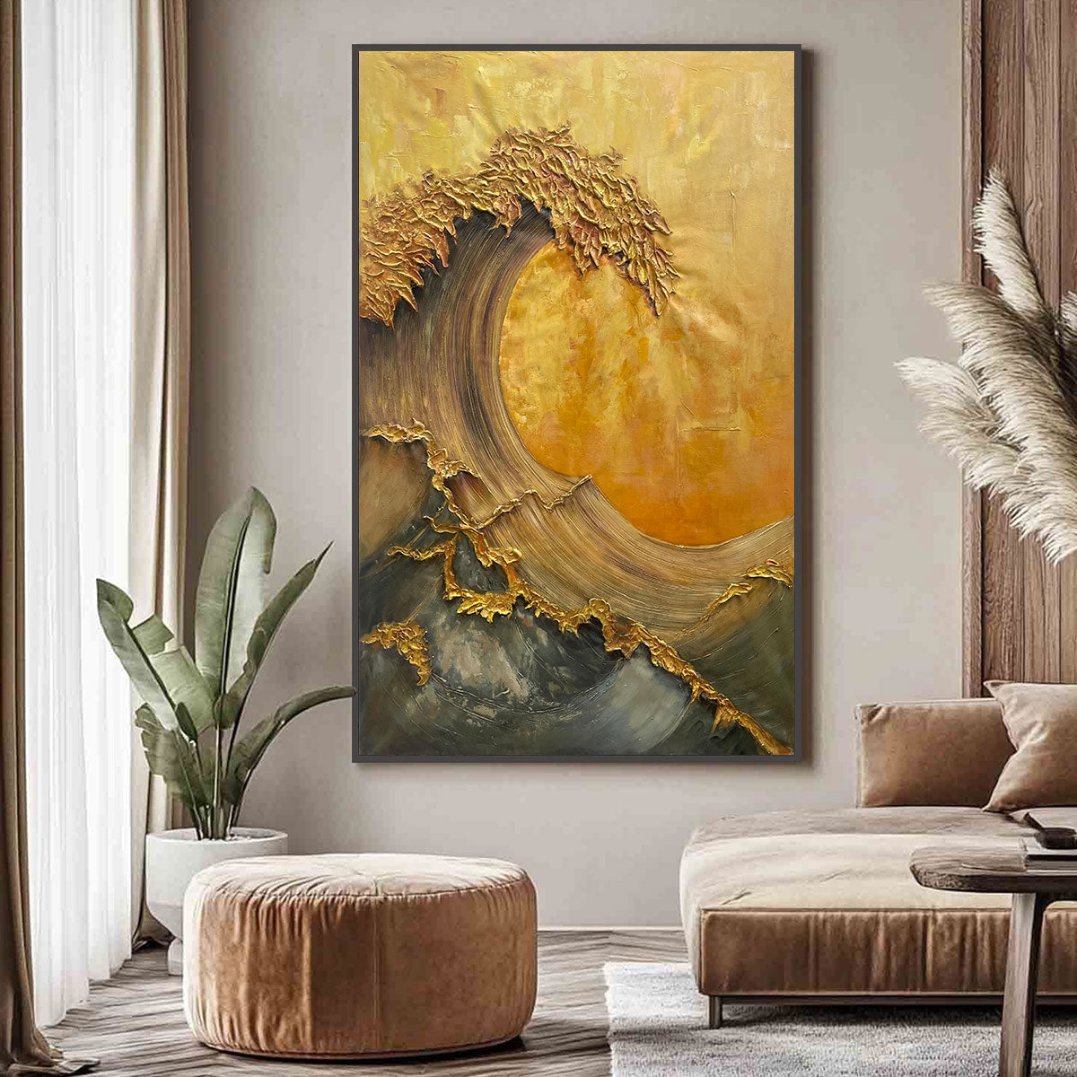 Ready to Ship |Golden Wave Dreams: A Work of Textured Sea Billows
