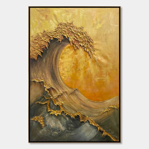 Ready to Ship |Golden Wave Dreams: A Work of Textured Sea Billows