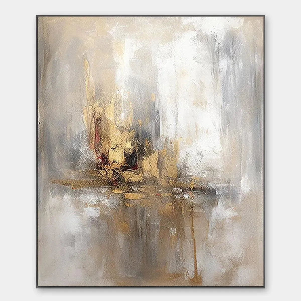 Golden Abstract painting by Willow Davies. Gold, grey, and white textured artwork for modern wall decor.