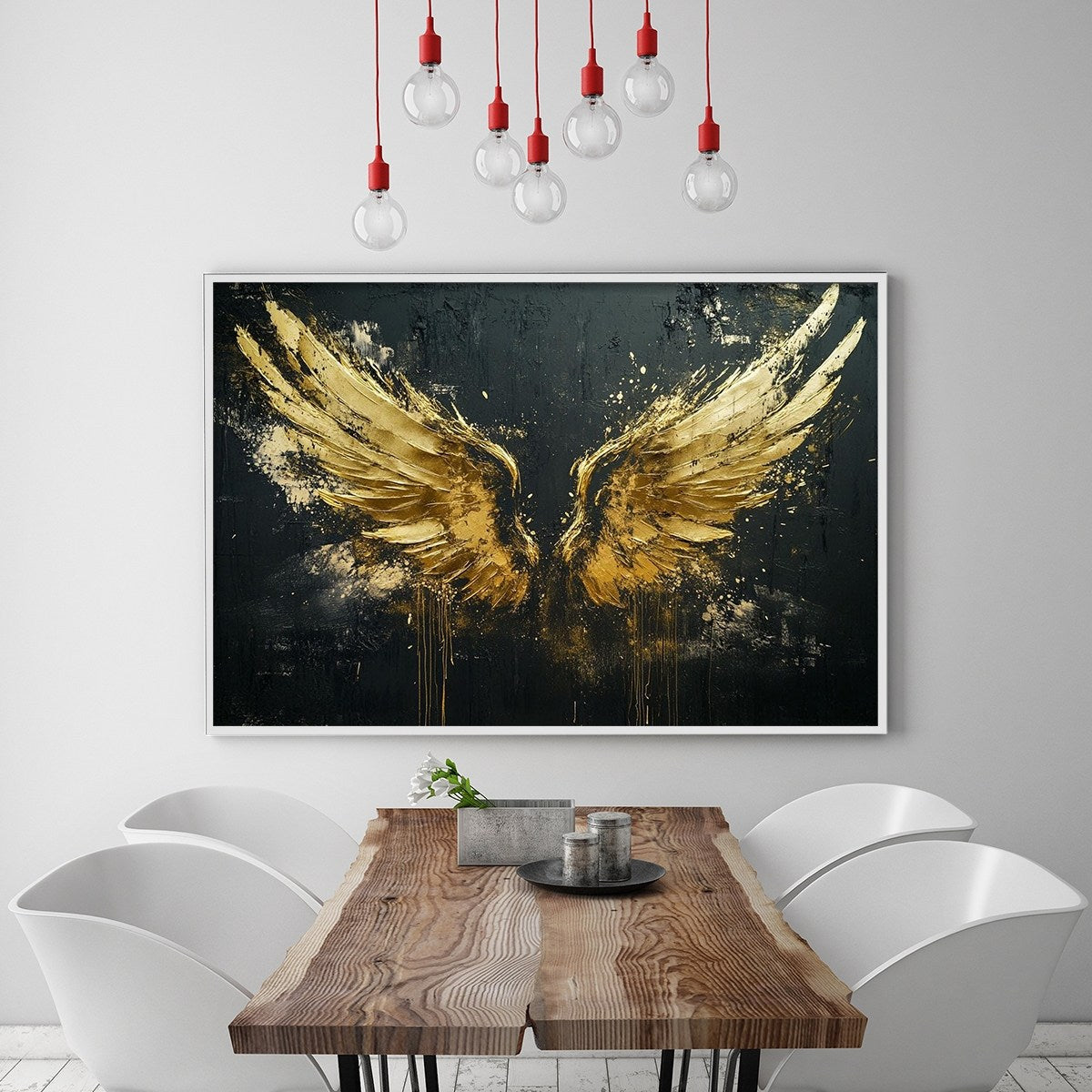 Golden Ascension: Original Gold Wings Oil Painting - Textured Black Canvas Wall Art Decor