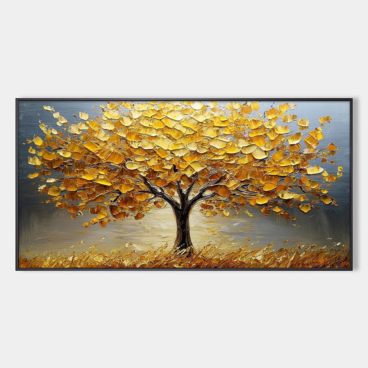 Golden Autumn: Original Impasto Tree Landscape Oil Painting - Textured Golden Tree Wall Art