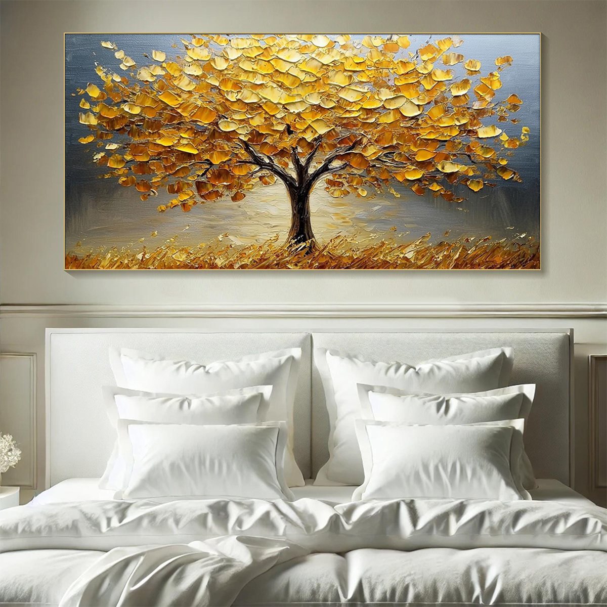 GOLDEN AUTUMN: Textured Impasto Tree Landscape Oil Painting