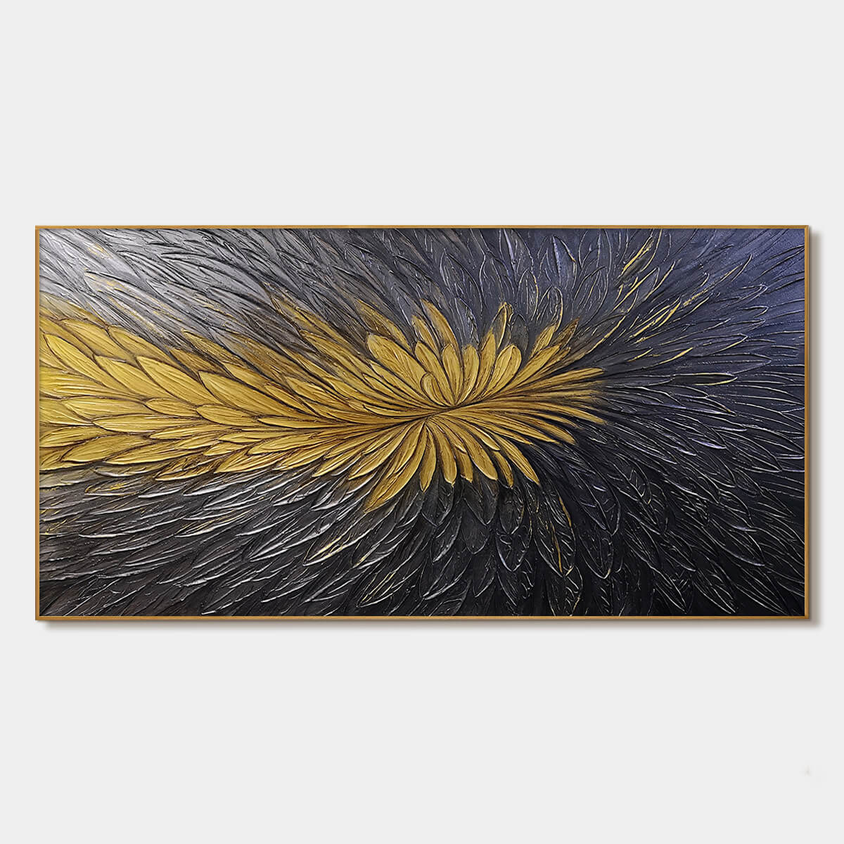 Golden Bloom: Textured Abstract Gold Black Oil Painting Canvas Wall Art