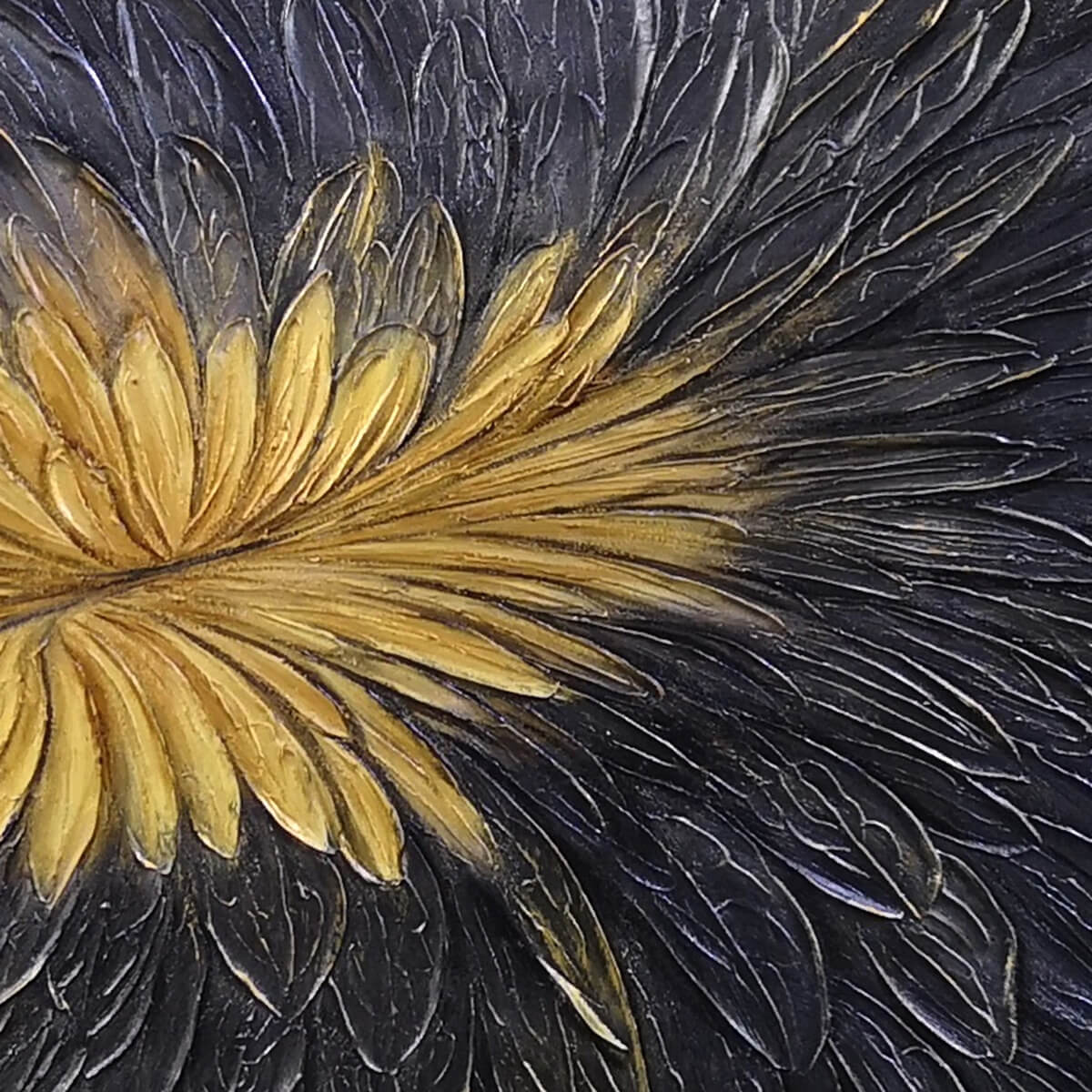 GOLDEN BLOOM: Textured Abstract Gold Black Oil Painting