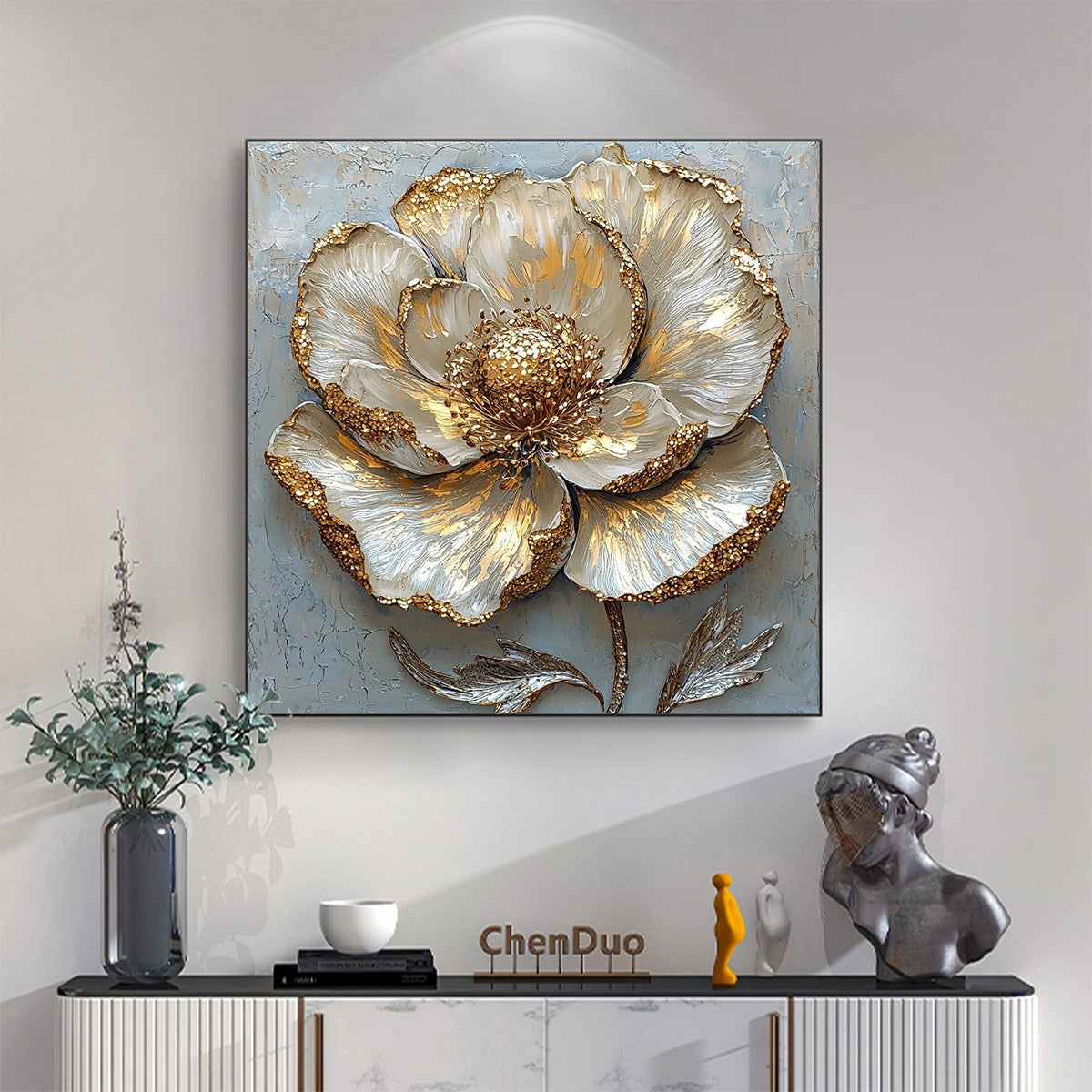 Golden Bloom: Original Impasto Floral Oil Painting - Textured Gold Flower Wall Art Decor