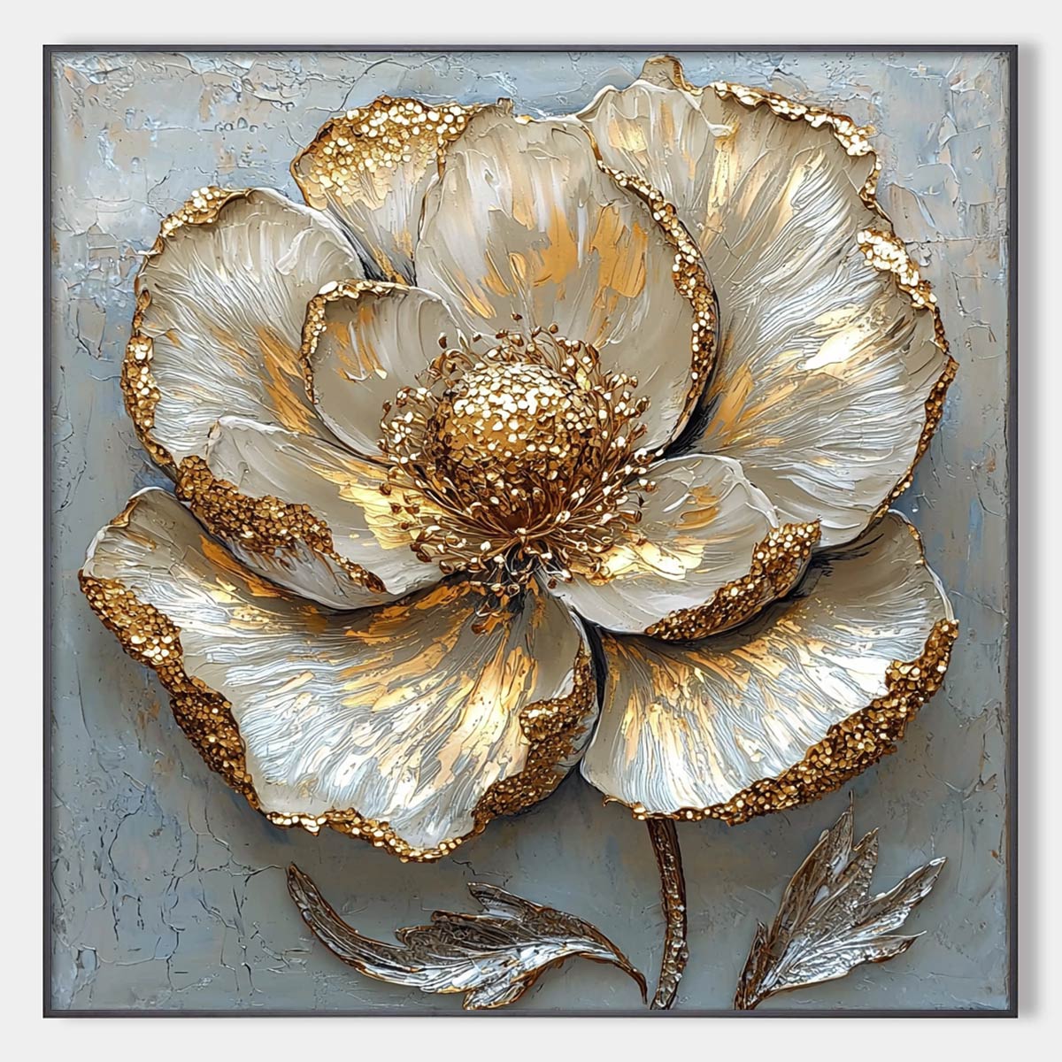 Golden Bloom: Original Impasto Floral Oil Painting - Textured Gold Flower Wall Art Decor