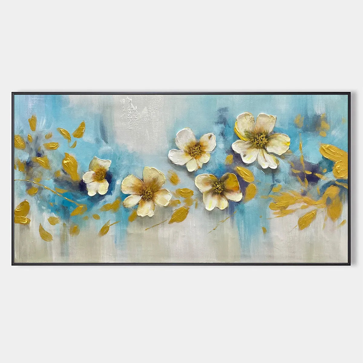 Golden Blossom Drift: Panoramic Floral Painting – MontCarta