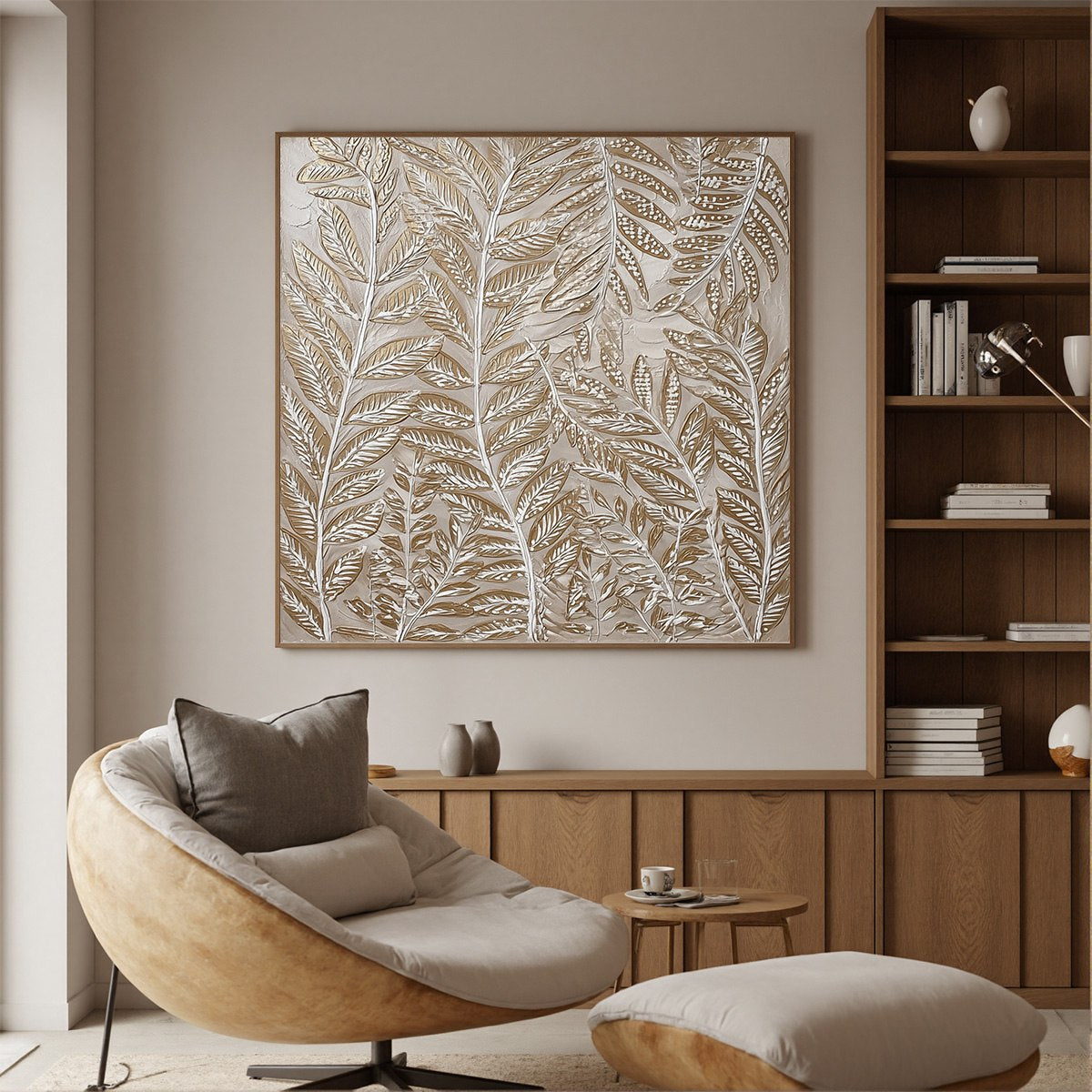 GOLDEN BOTANICALS Textured Metallic Gold Leaf Oil Painting