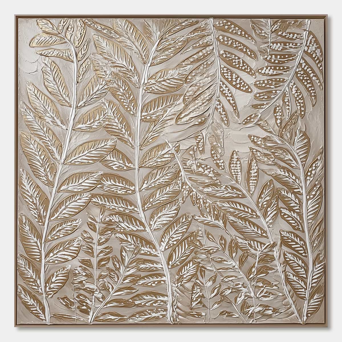 GOLDEN BOTANICALS Textured Metallic Gold Leaf Oil Painting
