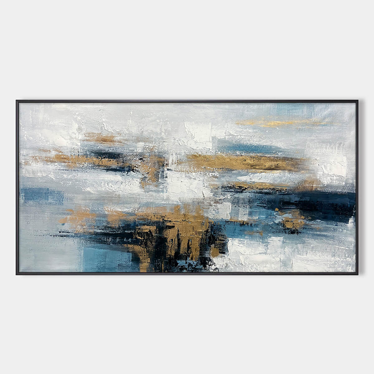 Golden Drift: Abstract Blue and Gold Oil Painting Canvas Wall Art Home Decor
